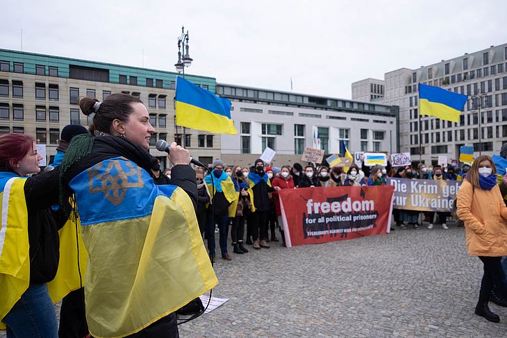 Protesto contra a guerra entre Rússia e Ucrânia 