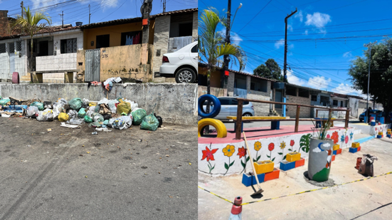 Antes e depois do antigo ponto de lixo na Chã da Jaqueira. - Foto: Walison Vieira/Ascom Alurb