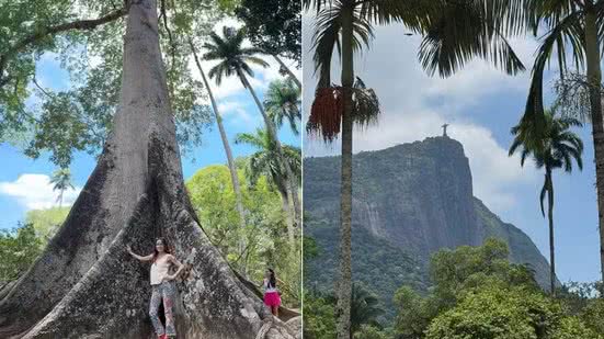 Ashley Biden posa com imponente sumaúma do Jardim Botânico, e mostra vista para o Cristo Redentor em meio às árvores - Foto: Reprodução/Redes Sociais