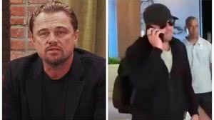 O ator Leonardo DiCaprio deixando hotel de Fiji de boné e falando ao celular - Foto: Reprodução/Redes Sociais