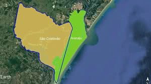 Área circulada em azul mostra território de São Cristóvão (SE) se chocando ao território de Aracaju - Reprodução/Google