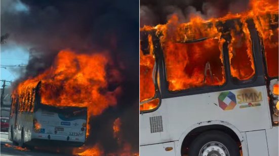 ônibus pega fogo na Avenida Fernandes Lima - Reprodução