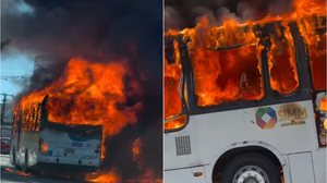 ônibus pega fogo na Avenida Fernandes Lima - Reprodução