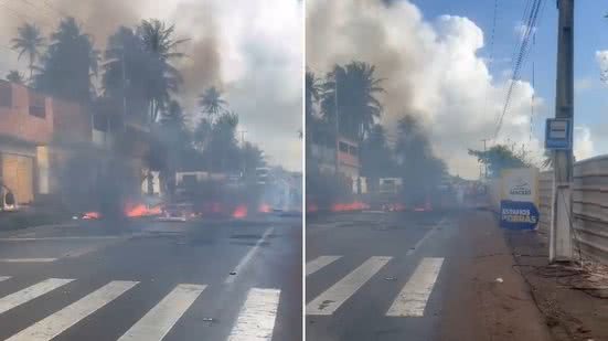 Moradores bloqueiam os dois sentidos da rodovia AL-101 Norte, em Riacho Doce - Cortesia ao TNH1