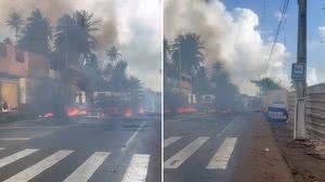 Moradores bloqueiam os dois sentidos da rodovia AL-101 Norte, em Riacho Doce - Cortesia ao TNH1