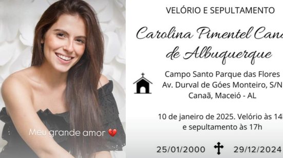 A mãe de Carolina divulgou a informação em seu perfil no Instagram com a legenda: "Meu grande amor". - Reprodução/Redes sociais