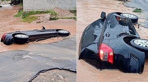 Imagem Vídeo: carro é arrastado pela correnteza e cai no Riacho do Silva, em Bebedouro