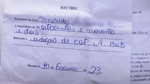 Recibo apresentado por um dos clientes que fizeram a denúncia | Reprodução/TV Pajuçara