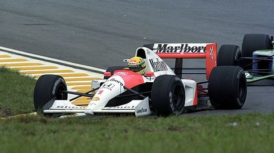 SÃO PAULO, SP, BRASIL, 24-03-1991: Automobilismo - Fórmula 1 - GP do Brasil, 1991: o piloto brasileiro Ayrton Senna, pilota o carro da McLaren durante prova disputada no autódromo de Interlagos | Folhapress / Folhapress