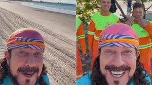 Cantor baiano tirou fotos com trabalhadores e elogiou a praia de Maceió | Reprodução / Instagram