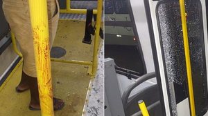 Vidros de ônibus foram quebrados e portas danificadas | Foto: Cortesia / Sinturb