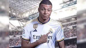 A montagem de Mbappé com a camisa do Real Madrid | Reprodução/One Football