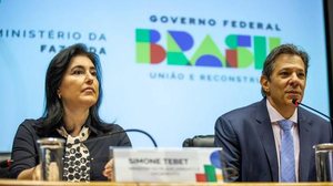 Os ministros Simone Tebet (Planejamento) e Fernando Haddad (Fazenda): notas 5,4 e 5,0, respectivamente, em uma escala de 0 a 10