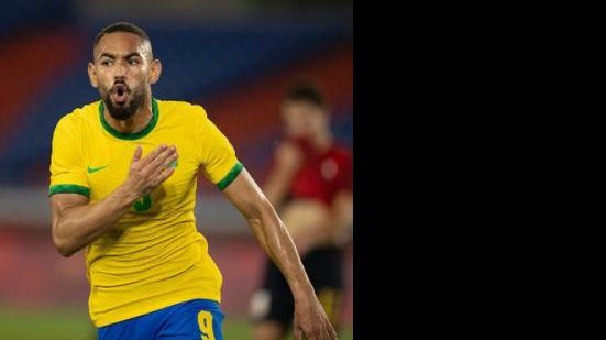 Matheus Cunha comemora gol marcado contra a Espanha na final dos Jogos Olímpicos de Tóquio | Foto: Lucas Figueireido / CBF