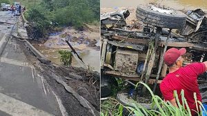 Imagem Caminhão tomba em ponte e motorista tem pernas decepadas na BR-316, em Atalaia