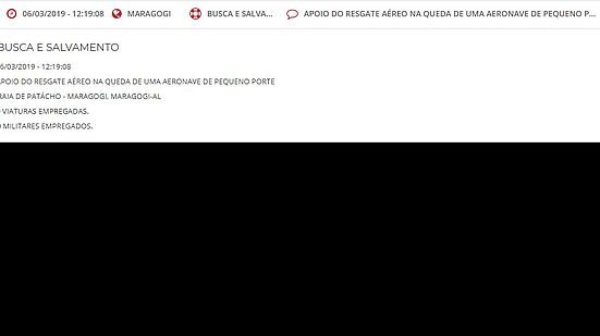 Imagem Corpo de Bombeiros é acionado para queda de aeronave em Patacho, mas ocorrência é 'cancelada'