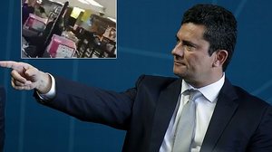 Moro foi questionado por manifestante em supermercado | Arte sobre foto / Folhapress