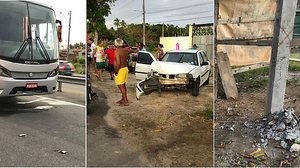 Imagem Carro bate em poste após acidente com ônibus e mulher fica ferida em Barra Nova