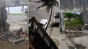 Imagem Vídeo: carro bate e derruba parte do muro da sede do Sindicato dos Jornalistas, em Maceió