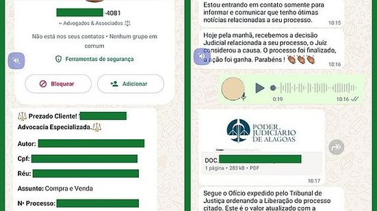 Print de golpe praticado por estelionatários contra assistidos pela DPE-AL | Ascom DPE-AL