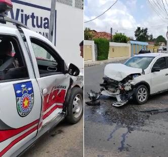 Imagem Três policiais ficam feridos após carro bater em viatura em Arapiraca; veja vídeo