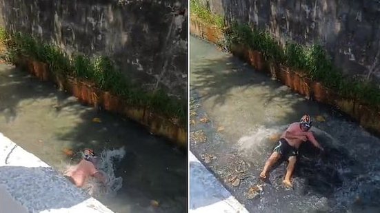 Um homem suspeito de roubar uma motocicleta, na manhã desta quarta-feira, 14, pulou dentro do Riacho do Sapo, no bairro do Poço, em Maceió, para evitar ser linchado | Reprodução / Redes sociais