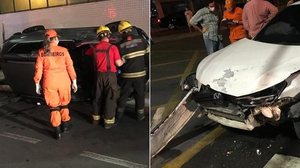 Imagem Carro capota após bater em outro no bairro de Ponta Verde