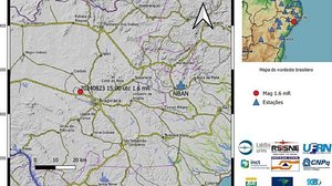 Magnitude preliminar indicada pela bola vermelha no mapa | LabSis/UFRN