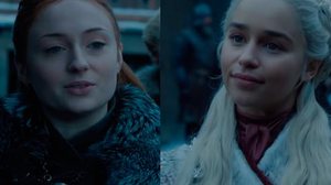 Sansa Stark (Sophie Turner) e Daenerys Targaryen (Emilia Clarke) em cena inédita de 'Ganme of Thrones' | Reprodução/Divulgação