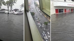 Imagem Vídeos mostram avenida tomada pela água durante chuva na orla de Maceió