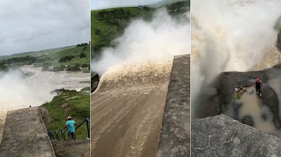 Imagem Barragem do Boacica 'sangra' com a chuva forte em Igreja Nova