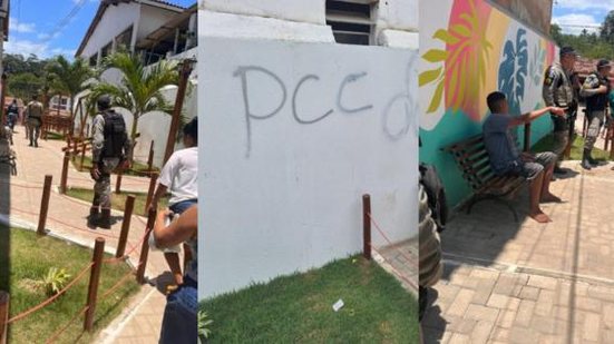 PMs obrigaram autor de pichação a pintar muro de praça | Foto: Cortesia ao TNH1