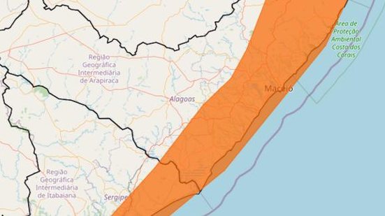 Alerta laranja é para cidades do Agreste e Leste de Alagoas | Foto: Reprodução