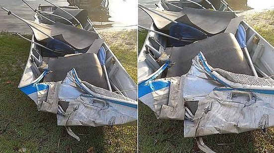 Barco onde estavam as vítimas ficou destruído com o impacto da colisão | Foto: Reprodução