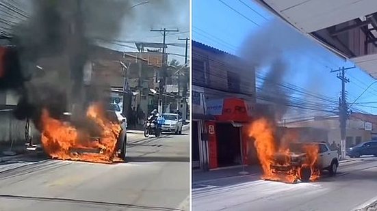 Picape pega fogo e tem perda total na Avenida Afrânio Lages, no Feitosa | Reprodução / Redes sociais