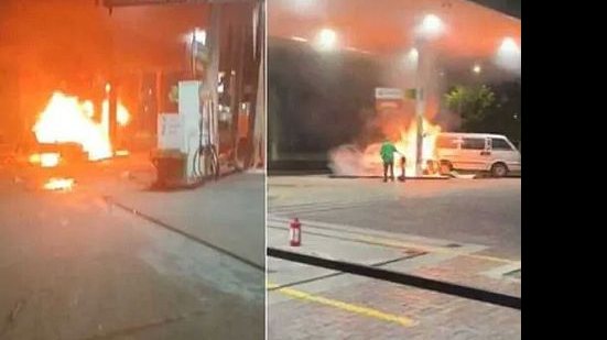 Um motorista invadiu um posto de gasolina em Mauá, na Grande São Paulo, na madrugada desta quinta-feira (12), e bateu em uma bomba de combustível, que explodiu | Reprodução