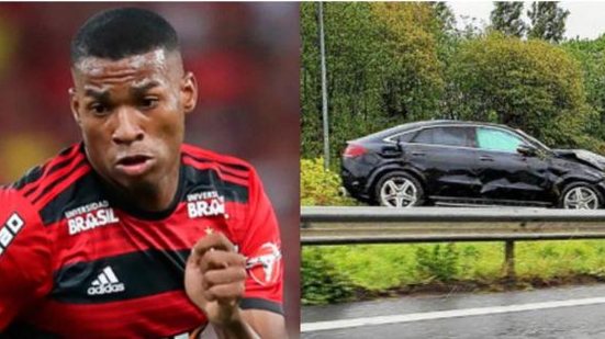 Imagem Ex-Flamengo e Santos, Jean Lucas sofre acidente de carro, que chega a capotar na pista; atleta diz que está bem