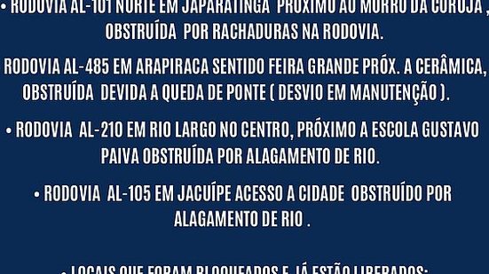 Imagem Alagoas tem 10 rodovias afetadas pelas chuvas nesta segunda; veja atualização