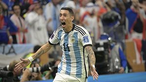 Di Maria, da Argentina, comemora seu gol marcado diante da França pela final da Copa do Mundo do Qatar 2022 | Agência Enquadrar / Folhapress