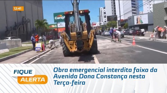 Obra emergencial interdita faixa da Avenida Dona Constança nesta Terça-Feira