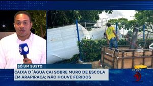 Caixa d'água cai sobre muro de escola em Arapiraca; não houve feridos