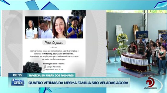 Tragédia em União dos Palmares: Quatro vítimas da mesma família são veladas agora