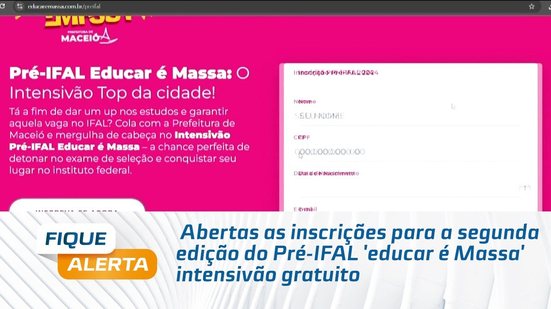 Abertas as inscrições para a segunda edição do Pré-IFAL 'educar é Massa' intensivão gratuito