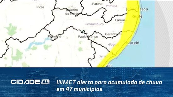 INMET alerta para acumulado de chuva em 47 municípios alagoanos com perigo potencial