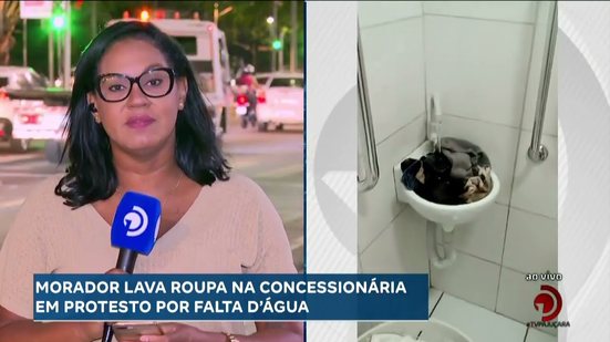 Morador lava roupa na concessionária em protesto por falta d'água