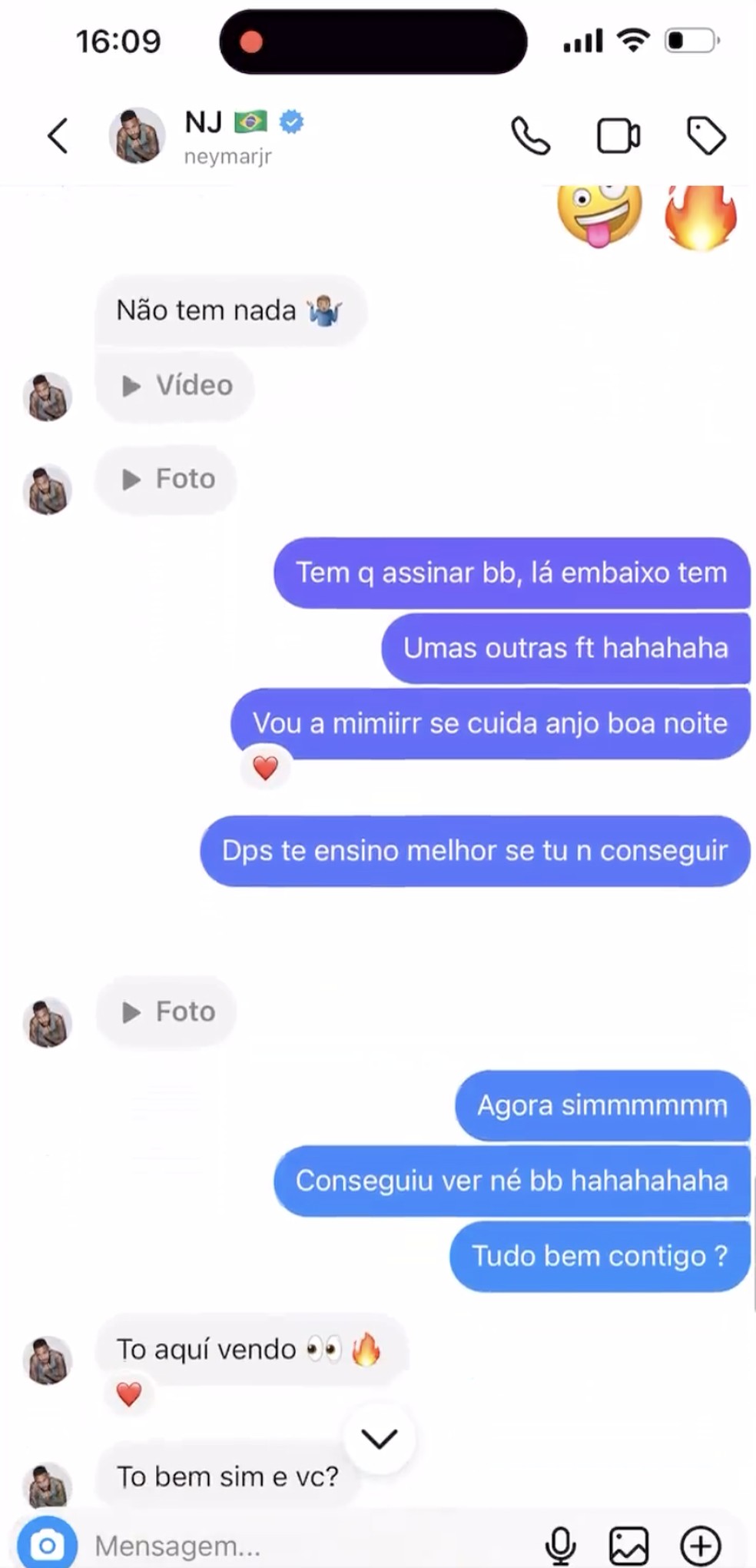 Conversa de Neymar e Aline Faria &amp;mdash; Foto: Reprodu&amp;ccedil;&amp;atilde;o: Instagram