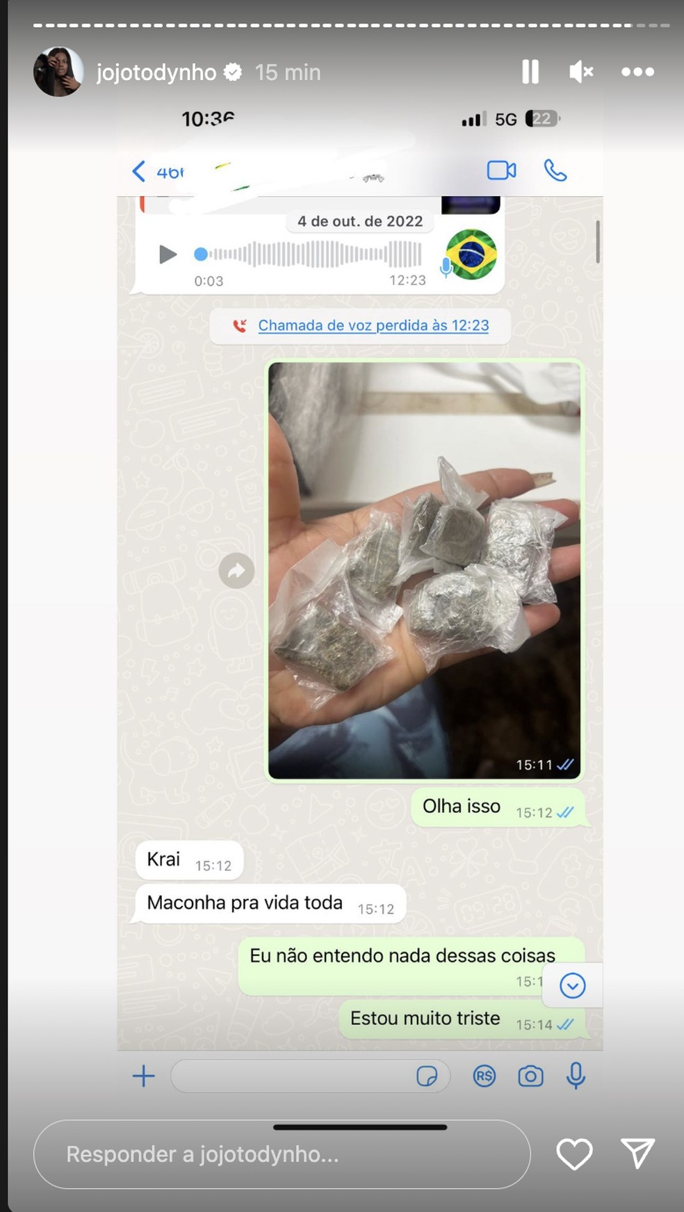 Jojo Todynho mostra prints de conversas com o irm&amp;atilde;o falando sobre o ex, Lucas Souza, usar drogas &amp;mdash; Foto: Reprodu&amp;ccedil;&amp;atilde;o / Instagram