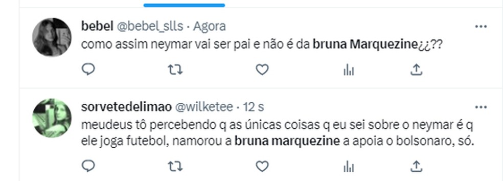 Nome de Bruna Marquezine bomba ap&amp;oacute;s an&amp;uacute;ncio de gravidez de Bruna Biancardi, namorada de Neymar &amp;mdash; Foto: Reprodu&amp;ccedil;&amp;atilde;o/Twitter