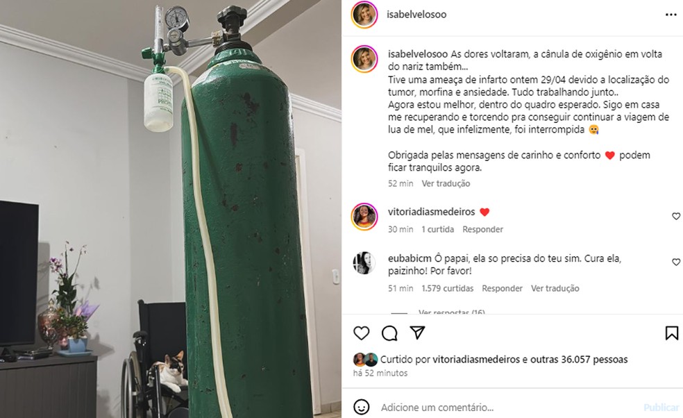 Isabel Veloso, influencer com c&amp;acirc;ncer terminal, tem lua de mel interrompida por causa da sa&amp;uacute;de &amp;mdash; Foto: Reprodu&amp;ccedil;&amp;atilde;o/Instagram