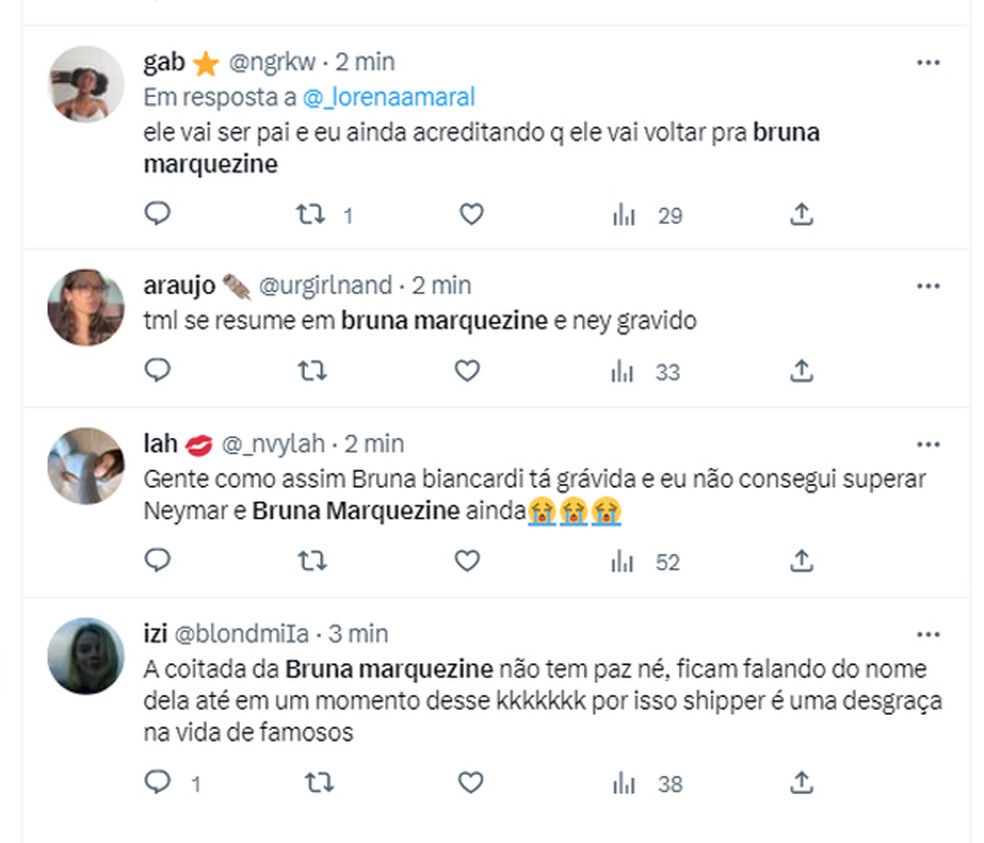 Nome de Bruna Marquezine bomba ap&amp;oacute;s an&amp;uacute;ncio de gravidez de Bruna Biancardi, namorada de Neymar &amp;mdash; Foto: Reprodu&amp;ccedil;&amp;atilde;o/Twitter